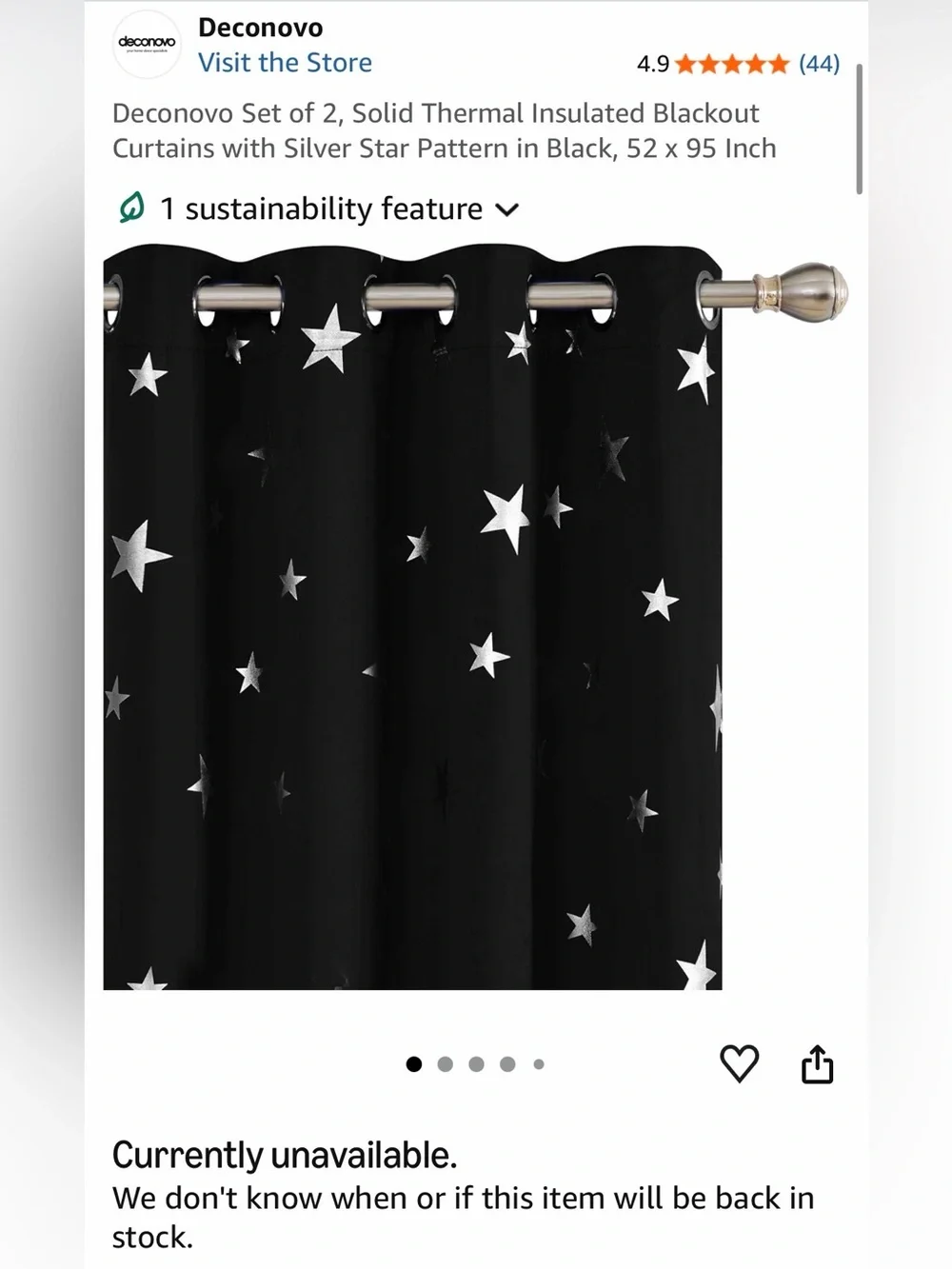Set of 2 Black with Silver Star Night Sky Grommet Curtain Panels 96” length